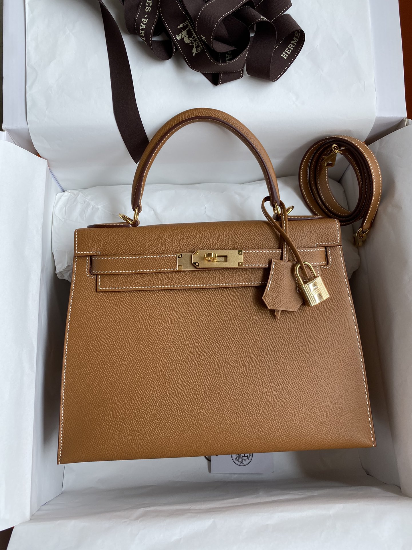 Hermes Kelly 28cm Handbag Shoulder Bag in Brown Epsom Leather